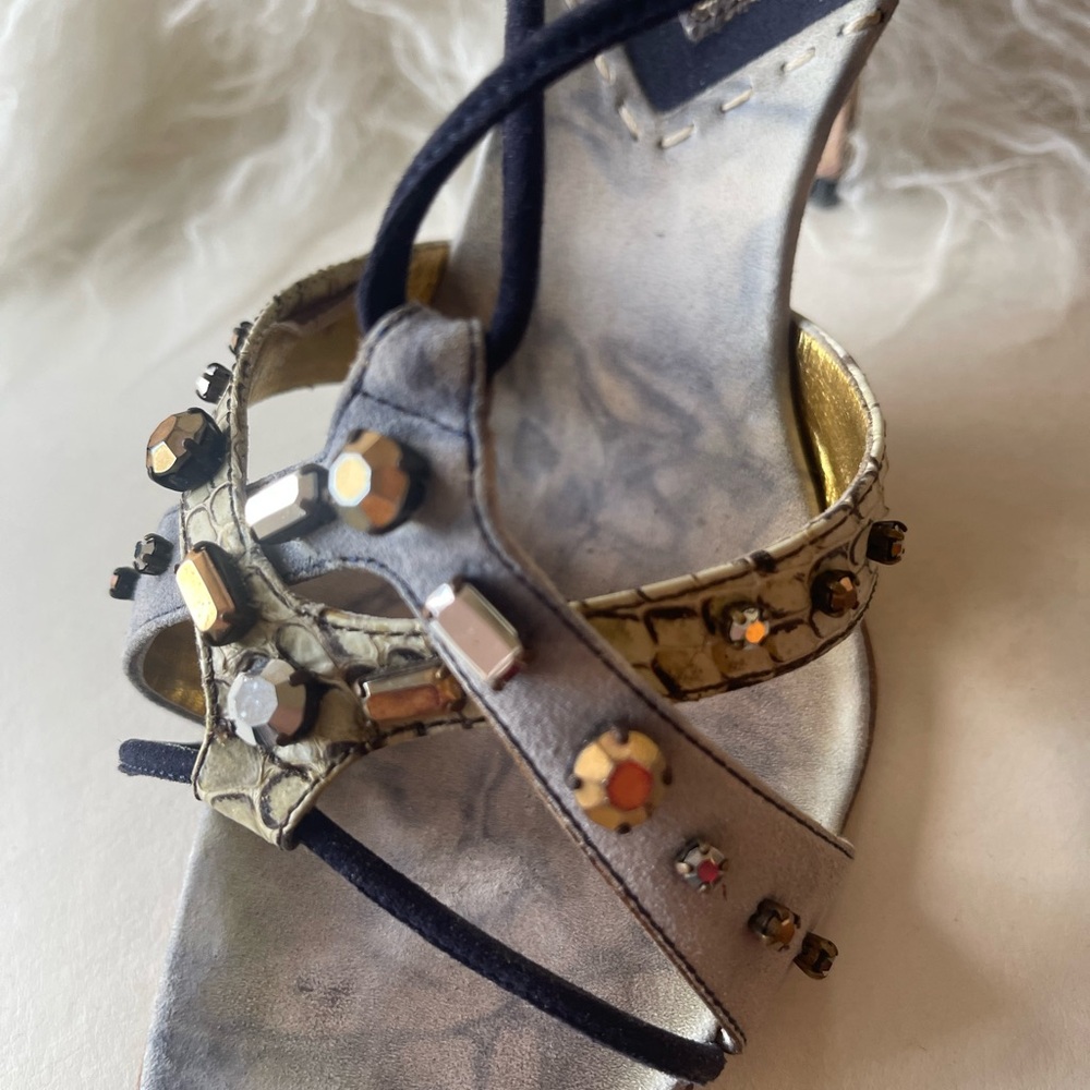 Vintage Prada Women's Strappy Heels - Black and Gold - Picture 7 of 16